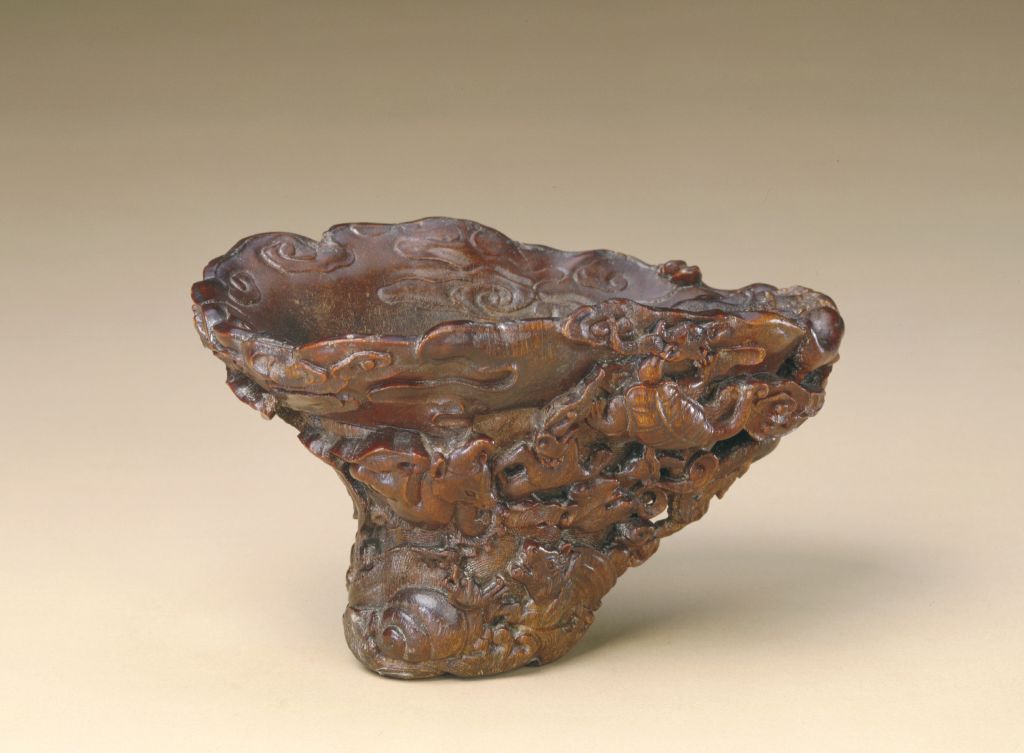 图片[1]-Rhinoceros horn carved water animal cup-China Archive